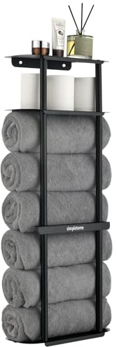 simpletome Towel Racks for Bathroom Storage Shower Organizer with Shelves Wall Mounted Thickened Carbon Steel (Matte Black)