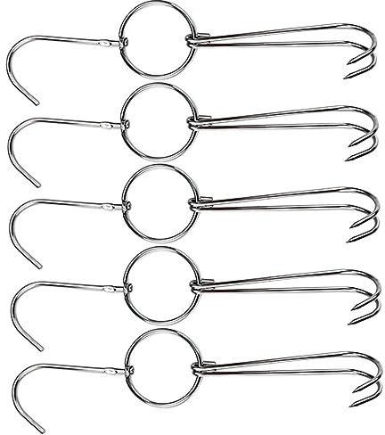 GRIRIW 5pcs Stainless Steel Meat Processing Hooks Double Hooks for Hanging Meat for BBQ Smoker Butchering for Duck Chicken Goose and Pork