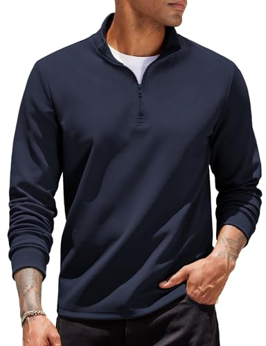 COOFANDY Felpa Uomo Senza Cappuccio Sweatshirt Mezza Zip Collo Semi Alto Classico Sportivo Pullover Casual Regular Fit