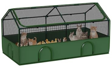 DINMO Kleintiergehege, Freigehege für Kaninchen Meerschweinchen, Haustier-Laufstall mit wasserdichtem Boden für Hamster, Igel, Kätzchen, Hühner, für innen und außen, grün und schwarz, 165 x 80 x 80 cm