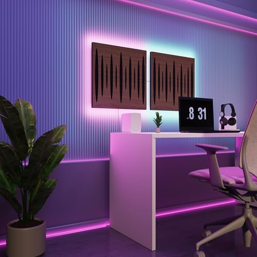 LED Akustikwandpaneele mit RGB Glow für Echo Control | Schallabsorbierende Paneele mit Ambient Backlight | Stilvolle Schallbehandlung | Typ: [2x PULSAR - Separat | Nut]