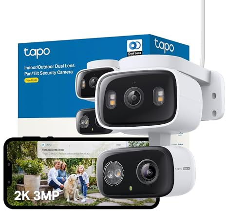Tapo C246D 2K 3MP Dual Lens Security Camera Outdoor, AI Detection, Outdoor Camera,CCTV,125°Wide Angle Two Views,One Screen,Smart Tracking,IP65,Google Home/Alexa,No Monthly fee,Personalized Patrol