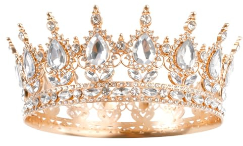 Volle Runde Krone Damen Vintage Tiara Prinzessin Diadem Hochzeit | Strasssteine, Glänzend, Geburtstag, Königin Kostüm, Prom Party Haarschmuck