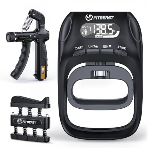 FitBeast Grip Strength Trainer Kit, Digital Grip Strength Tester with Adjustable Hand Gripper Strengthener & Finger Exerciser, Track Progress for Fitness, Rehab & Strength Building (Advanced 3-in-1 Kit)