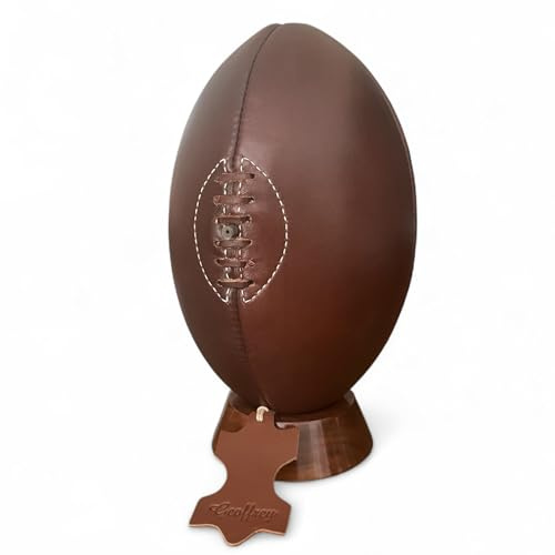 Geoffrey I Retro Rugby Ball 4 Panels I Cow Leather with Wooden Base I Vintage Style with Leather Laces and Hand Stitched (Antique Brown)