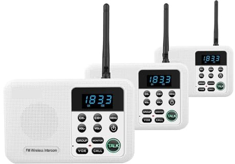 Wireless Intercom, One Piece Wireless Home Intercom System for House Business Offices FM Room to Room Intercom Communication 1 Mile Range 22 Channel