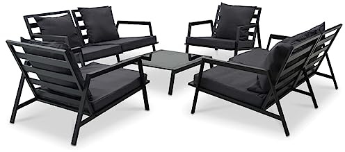 Qnhdfrt Set di mobili da giardino, 5 pezzi, in alluminio, grigio scuro, per esterni, con imbottitura, per giardino, terrazza, balcone