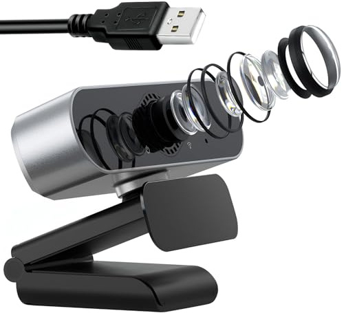 HD 1080P Webcam for PC USB Streaming Camera with Microphone 360° Rotation 90° View Web Camera Plug and Play for Macbook Laptop Desktop Conference Studying Video Calling Live Streaming Youtube Skype