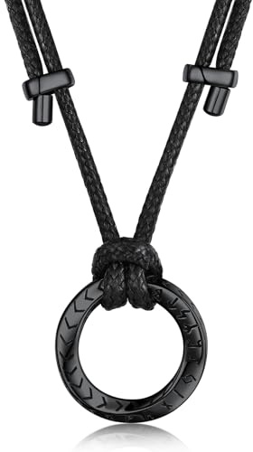 Richsteel Lederkette Herren Damen Wikinger kette für Herren Damen Edelstahl Halskette mit Mobius Rund/Unendlichkeit Runen Anhänger Lederhalsband verstellbar Wikinger Schmuck Geschenke