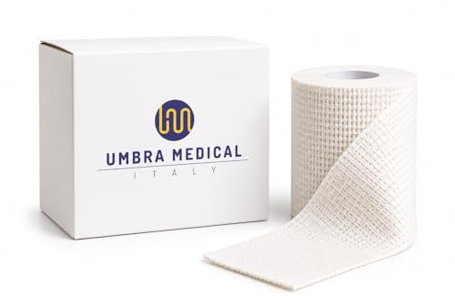 Umbra Medical Italy – Benda all’Ossido di Zinco Anelastica – Benda Elastica Professionale con Effetto Lenitivo e Cicatrizzante – Per Fasciature e Bendaggi Terapeutici – Made in Italy (10cmX7m)