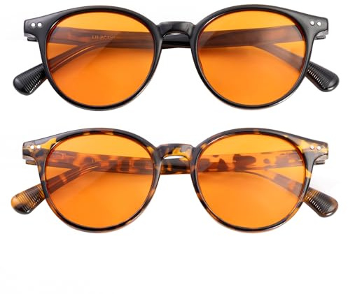 SKYWAY Blaulichtfilter Brille Damen Herren, Retro Runde Leichte Blue Light Glasses Computerbrille Brille ohne Stärke Gaming Brille mit Federscharnier
