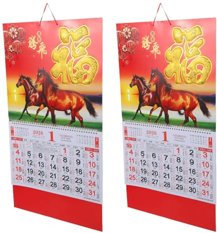 TOYZFRIENDY Calendario da Appendere 2026 Anno del Cavallo Calendario Lunare Strappabile Mensile da Parete Verticale per Casa Ufficio Forniture per Capodanno Cinese