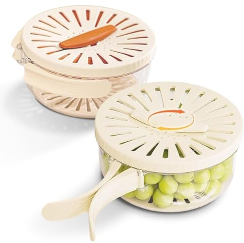 2-in-1 Abtropf- und Konservierungskorb mit Deckel und Griff, abnehmbare Obst-Waschschüssel für Obst, Gemüse, Waschaufbewahrung (Weiß x Braun)