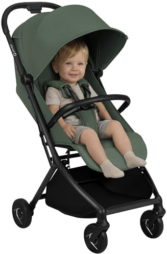Lionelo Sia Resebarnvagn (6 mån–4 år) upp till 22 kg – Ultralätt 5,9 kg & Kompakt, Enhandstyrd, Punkteringsfria Hjul med Fjädring, UPF50+ Vattentät Sufflett, Står Ihopfälld, Myggnät Mugghållare, Grön