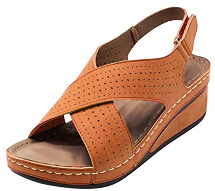 Sandali Donna Estive Comode Scarpe Estive Donna Hollow Heelbreathable Casual Slope Fashion Women'S Sandals Hook Loop Sandali da Pianta Larga Gomma (Yellow 40)