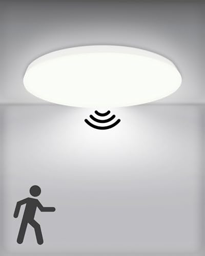 RUIQIO LED Ceiling Light Radar Motion Sensor: 24W Bathroom Lights Ceiling | 6000K Radar Sensor Ceiling Light for Bathroom, Loft, Shed, Garage, Hallway Round 11.8 Inch