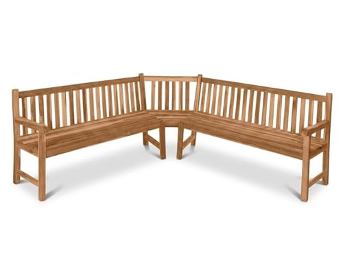 SAM Premium Garten-Eckbank 210 cm 6-Sitzer, Teakholz massiv, Armlehnen | Eckbank mit Rückenlehne, wetterfeste Holzbank für Garten Terrasse Wintergarten Outdoor