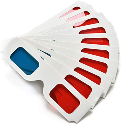 Occhiali di carta 3D, anaglifo rosso e ciano, cornice in cartone bianco, 50 paia
