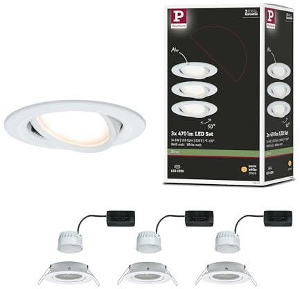 Paulmann 93449 LED Einbauleuchte Nova Coin Basisset schwenkbar rund 84 mm 50° Coin 3x6W 3x470lm 230V 2700K Weiß matt