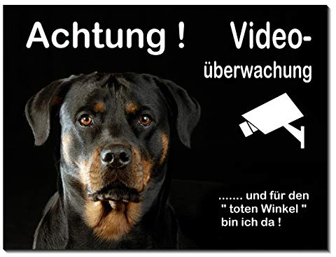 Rottweiler-Video-Schild-3 Größen-Aluminium Verbund-Hund-Tierschild-Warnschild-Hinweisschild (1451-74 -300 x 200 x 2 mm mit Löcher)