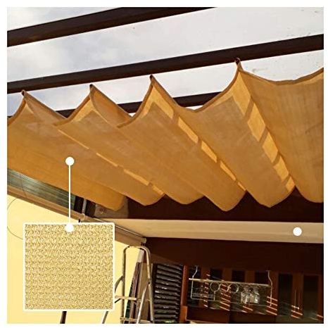 GDMING Einziehbar Segelschirm，Sonnenschutz Welle Überdachung，Durchlässige Markise，Draussen Vorhang, Zum Deck Gitter Dach Polyester, (Color : Yellow, Size : 2x4m)