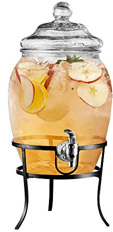 Style Setter Beverage Dispenser Cold Drink Dispenser w/ 2-Gallon Capacity Glass Jug, Metal Stand & Leak-Proof Acrylic Spigot, Glass Lid, Great for Parties, Weddings & More