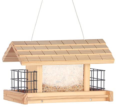 Dehner Natura Premium Wildvogel Futterhaus Aosta, Futterstation für Wildvögel, Vogelhaus robust / hängend, inkl. Aufhängevorrichtung, ca. 17.5 x 19 x 28 cm, aus FSC-zertifiziertem Kiefernholz, braun