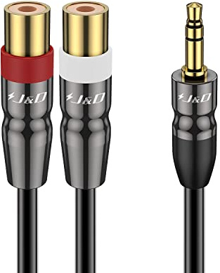 J&D Jack a RCA Stereo Audio Estéreo Cable, Cinch to Jack Adapter, Macho de 3,5 mm para Rabajo Pesado a 2 RCA Hembra Concha de Cobre Chapado en Oro Cable Adaptador de Audio Estéreo (4.5 Meter, Negro)