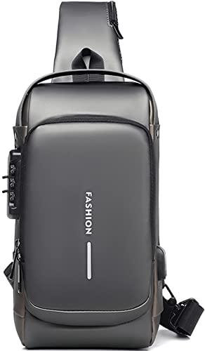 Brusttasche Herren Sling Bag,Passwortschutz Anti-Diebstahl Crossbody Bag,Umhängetasche Outdoor Wasserdicht Lässige Herrentasche(Grau und Braun)