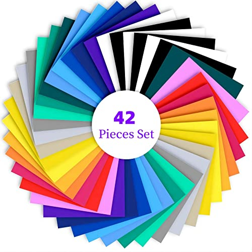 Gigmeta Plotterfolie Textil, 42 Stück 30,5 X 25,4 cm Flexfolie Plotter Textil, Vinylstoff, Druckmaschine für T-Shirt, Kleidung, Hüte oder andere Textilien, Aufbügelfolie (20 Farben)