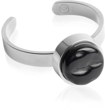 ALEXASCHA Silber Ring mit Stein • Offener Edelstahlring • Edelstahl & recyceltes Glas • nachhaltiger Halbedelstein-Look • größenverstellbar (min. Ø 16 mm)
