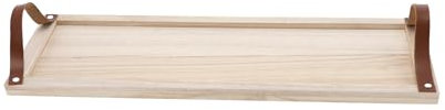 Plateau Décoratif en Bois Avec Poignées Aspect Cuir - 60 x 20 cm - Rectangulaire pour Servir et Bougies - de Service de Table pour Noël