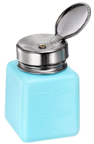HARFINGTON Solvent Alcohol Dispenser 120ml(4oz) Push Down Liquid Dispenser Pump with Sealing Stainless Steel Lid for Acetone Cleanser Polish Remover, Blue