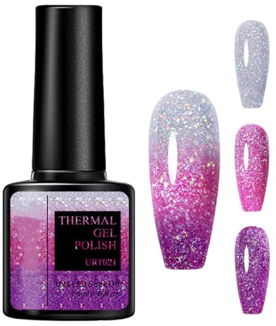 Farbwechsel UV Gel Nagellack - 7.5ml Temperatur Soak Off LED Nail Art Lack - Glitzer Rosa Lila (21)
