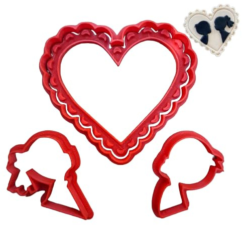 Tagliabiscotti.it - Cuore con Silhouette visi - San Valentino - Cookies cutter - Tagliabiscotti - Formina - Cutter per biscotti o decorazioni torte in pasta di zucchero - Misura 8cm x 7,5cm x 1,2cm.