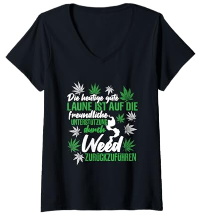 Damen Kiffer Cannabis Kiffen Hanf Gras Joint Weed Rauchen Geschenk T-Shirt mit V-Ausschnitt