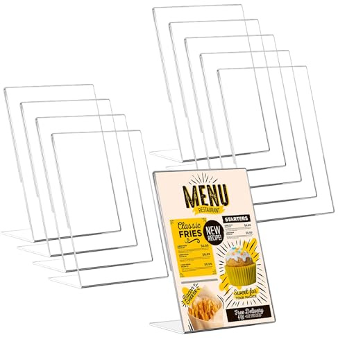 ZOFUN 10 Stück Aufsteller A4, Tischaufsteller A4 Acryl ständer, Schräg Tischaufsteller Werbeständer/L-Ständer, Transparent Aufsteller für Fotos, Cafés, Restaurants, Ausstellungen, Büros