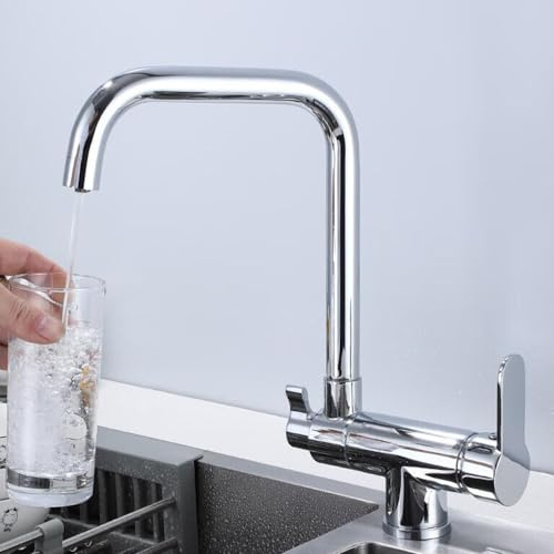 Grifo Cocina 3 Vias Osmosis Abatible Giratorio a 360° 2 Asas Latón Grifo de Cocina 3 Vias Osmosis-Cromo