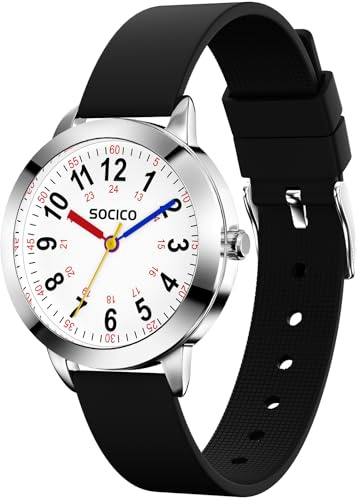 SOCICO Reloj de Pulsera para Niños,Resistente al Agua 3ATM/30M, para Niños y Niñas, Reloj Analógico para Aprender la Hora Regalo (Negro)