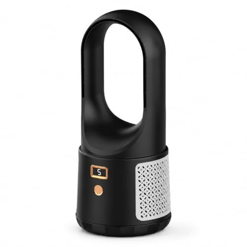 Denash Ventilador de Escritorio sin Aspas, Ventilador Portátil Silencioso de 6 Velocidades con Pantalla Eléctrica, para Dormitorio de Oficina en Casa (BLACK)