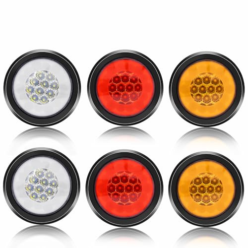 NWpangu Feux Arrière de Remorque 24LEDs Ronde Feux Arrière Feu de Recul Multifonction pour Remorque Camion Caravane Van Tracteur, IP67 étanche, Blanc, 2 pièce