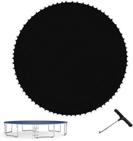 Tappeto Elastico Telo Ricambio Trampolino, Tappetino da salto di sicurezza a molla resistente all'acqua e ai raggi UV da 14 piedi con anelli a V, Accessori per trampolino tondo, 14FT(96 buckle),Black