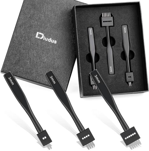 Leather Hole Punch, Black Hole Punch Tool 3mm 2/4/6 Lacing Stitching Punch, Round Hole Prong Stitching Chisel Set Leather Working Tools for Leathercraft