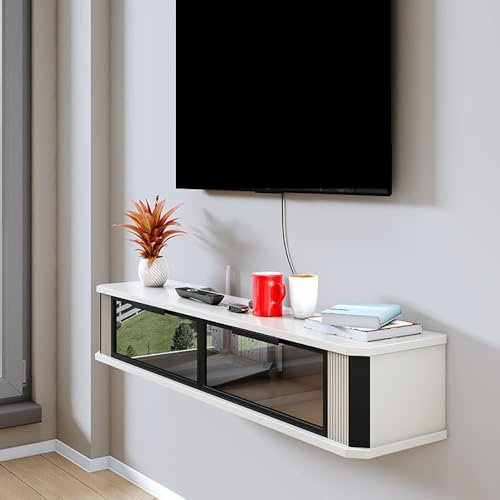 Schwebender TV-Ständer zur Wandmontage, schwebende Medienkonsole mit Stauraum, modernes schwebendes Entertainment-Center, TV-Konsole aus Holz, passend for ein Schlafzimmer oder jeden kleinen Raum(Wit)