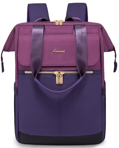 LOVEVOOK Purple Backpack Womens, 15.6 inch Laptop Rucksack Bag for Women, Waterproof Work Backpack for Teacher Nurse, Fashion School Bags with USB Port for University Travel Office Business, Purple