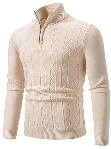 SRZYMJ Male Strickpullover Weiß Herren Pullover Rundhals Kragen Slim fit Zopfmuster Pullover Sweater Leichter Freizeit Feinstrickpullover Motorradbekleidung Thermo T-Shirt Langarmshirt Schwarz M