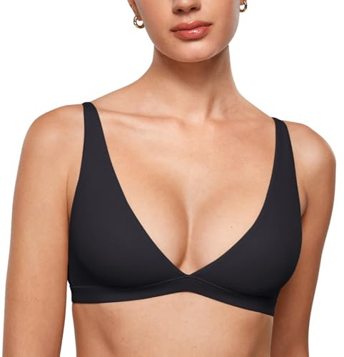 INLYRIC Women's Unlined Deep V Plunge Bra Sleep Black X-Large