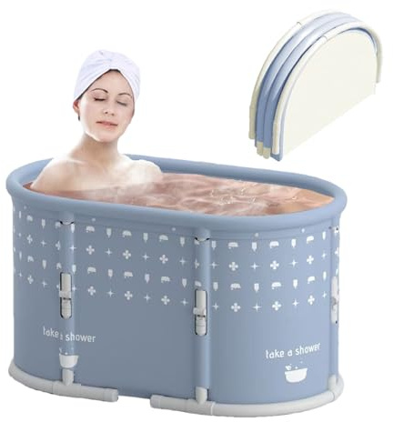 Portable Bath Tub No Installation, Foldable Bathtub for Adults, Separate Hot SPA Tub for Shower Stall, Non-Inflatable Ice Folding Bathubs, Family Soaking Baths (Gray, 37.4×21.6×21.6 inch)