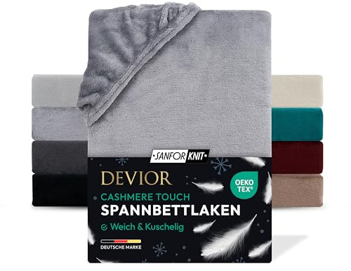 Devior Cashmere Touch Spannbettlaken, Grau, 180x200-200x220 cm – Für Wasser- & Boxspringbetten – Mikrofaser mit 190 g/m²– Winter-Spannbetttuch für Topper & Matratzen – Oeko-TEX Zertifiziert