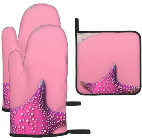 Set di 3 guanti da cucina antiscivolo per cucina e barbecue all'aperto, guanti da forno e presine, colore: rosa sabbia